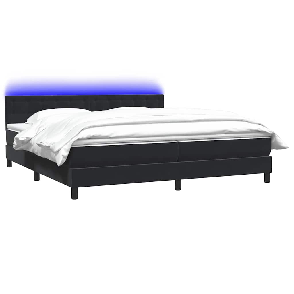 Κρεβάτι Boxspring με Στρώμα & LED Μαύρο 200x210 εκ. Βελούδινο - Pakobazaar