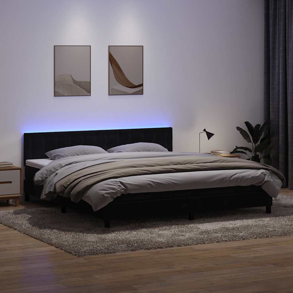 Κρεβάτι Boxspring με Στρώμα & LED Μαύρο 200x210 εκ. Βελούδινο - Pakobazaar