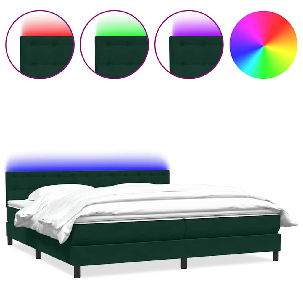 Κρεβάτι Boxspring με Στρώμα & LED Σκούρο Πράσινο 200x210εκ. Βελούδινο - Pakobazaar