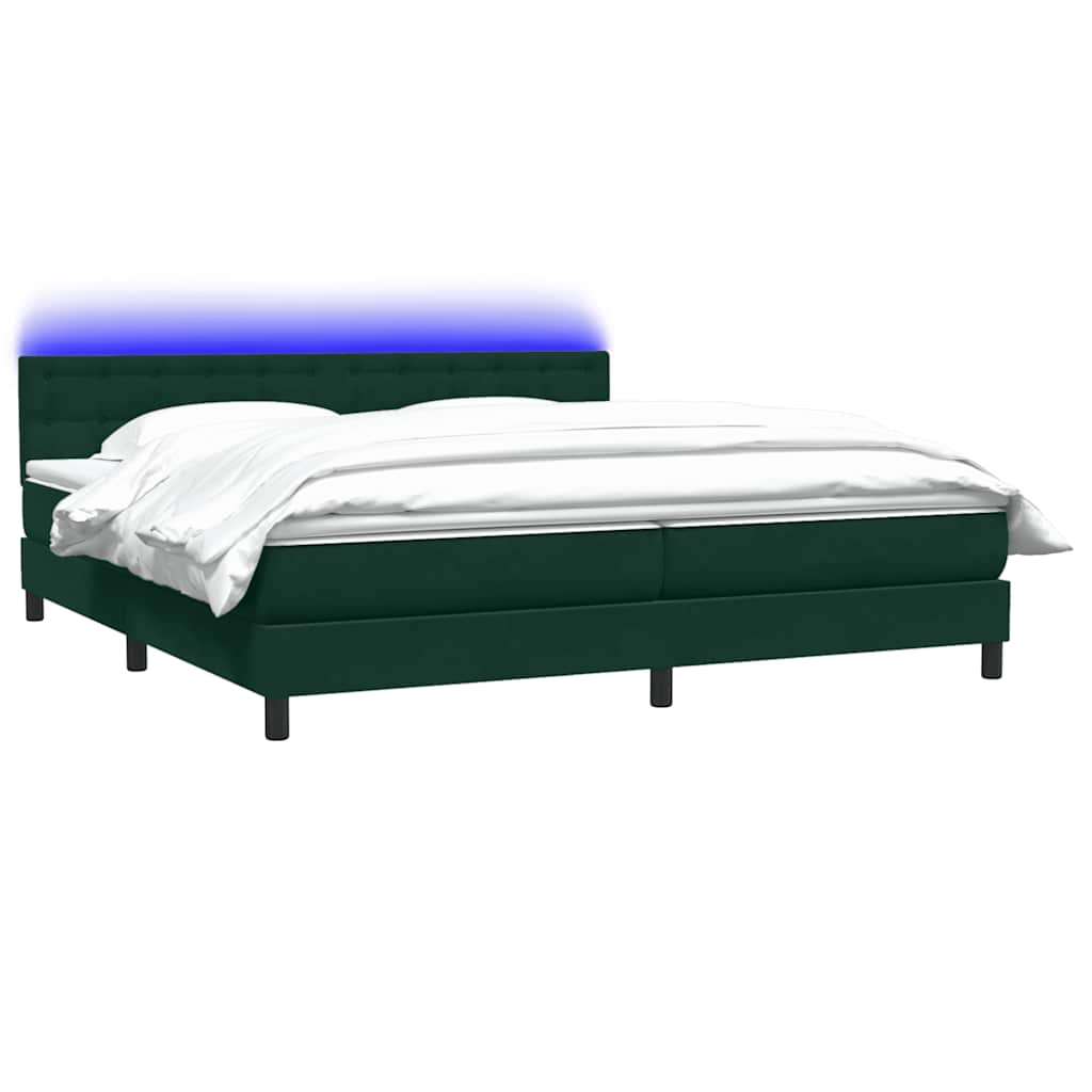 Κρεβάτι Boxspring με Στρώμα & LED Σκούρο Πράσινο 200x210εκ. Βελούδινο - Pakobazaar