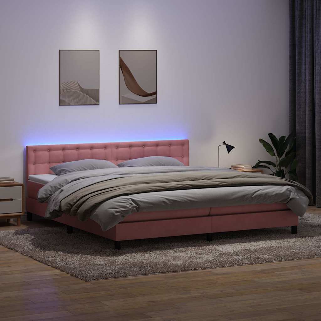 Κρεβάτι Boxspring με Στρώμα & LED Ροζ 200x210 εκ. Βελούδινο