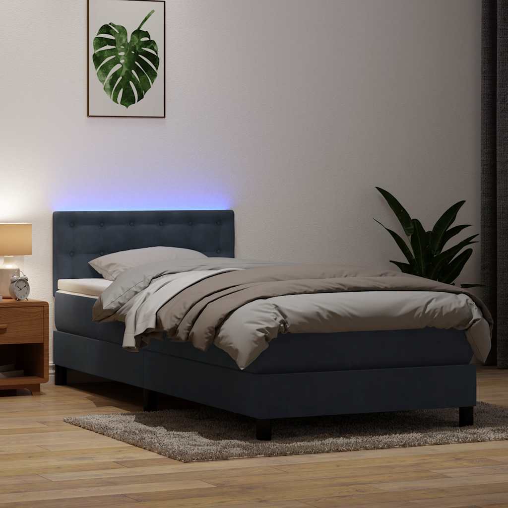 Κρεβάτι Boxspring με Στρώμα & LED Σκούρο Γκρι 80x220 εκ. Βελούδινο