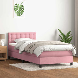 Κρεβάτι Boxspring με Στρώμα & LED Ροζ 80x220 εκ. Βελούδινο