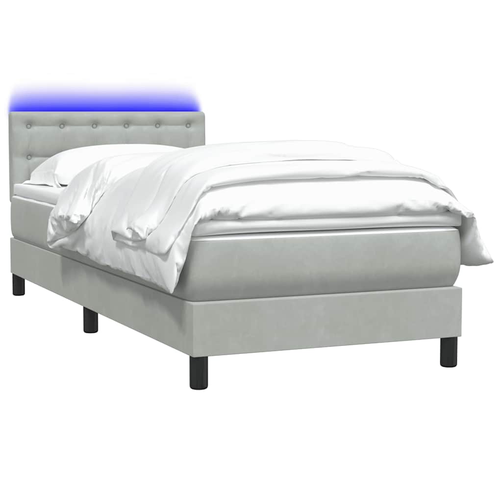 Κρεβάτι Boxspring με Στρώμα & LED ανοιχτό γκρι 90x220 εκ. Βελούδινο