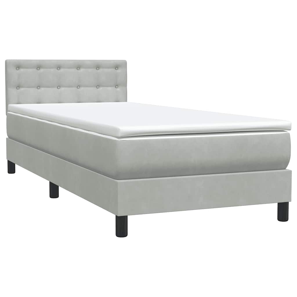 Κρεβάτι Boxspring με Στρώμα & LED ανοιχτό γκρι 90x220 εκ. Βελούδινο