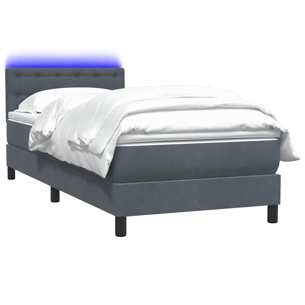 Κρεβάτι Boxspring με Στρώμα & LED Σκούρο Γκρι 90x220 εκ. Βελούδινο - Pakobazaar