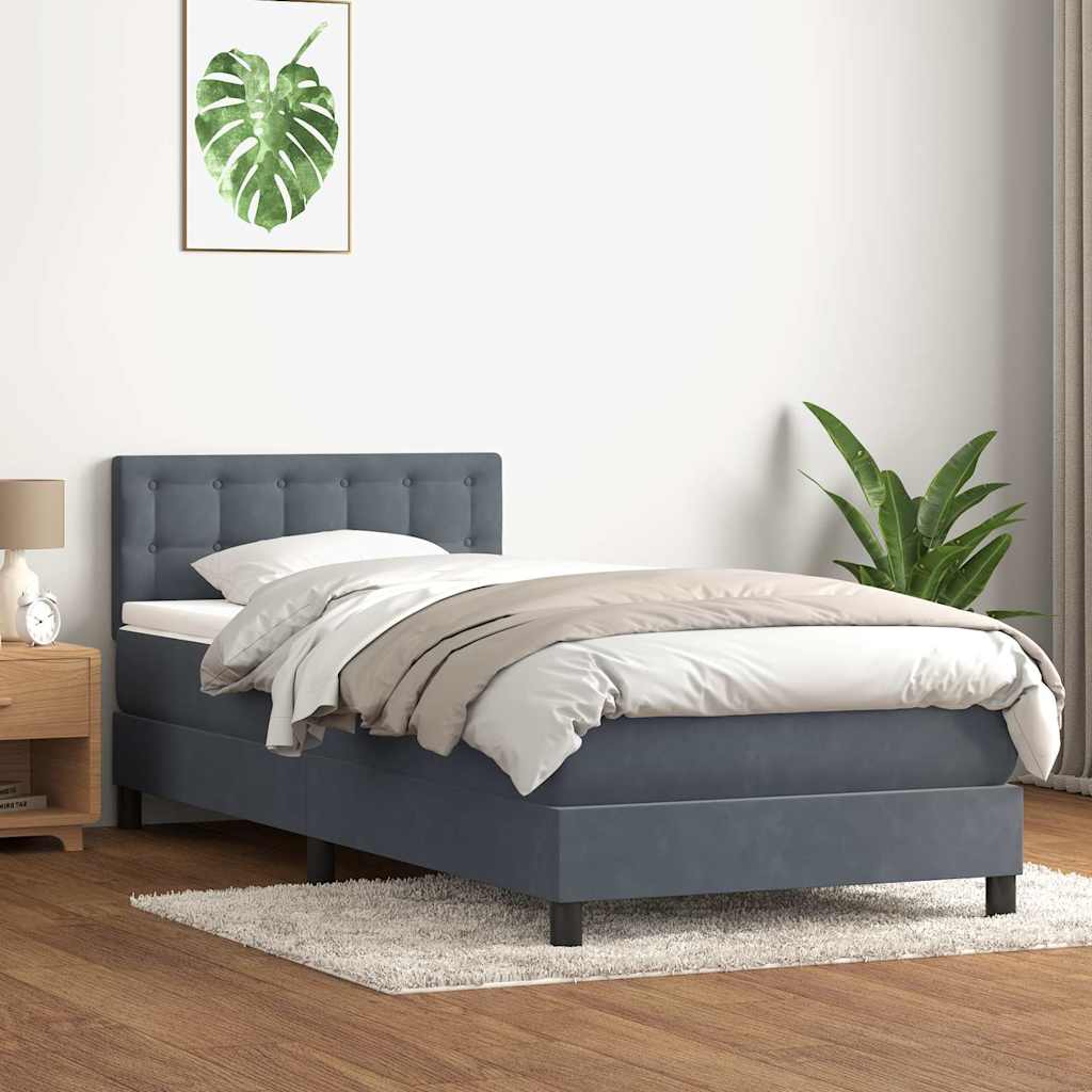 Κρεβάτι Boxspring με Στρώμα & LED Σκούρο Γκρι 90x220 εκ. Βελούδινο - Pakobazaar