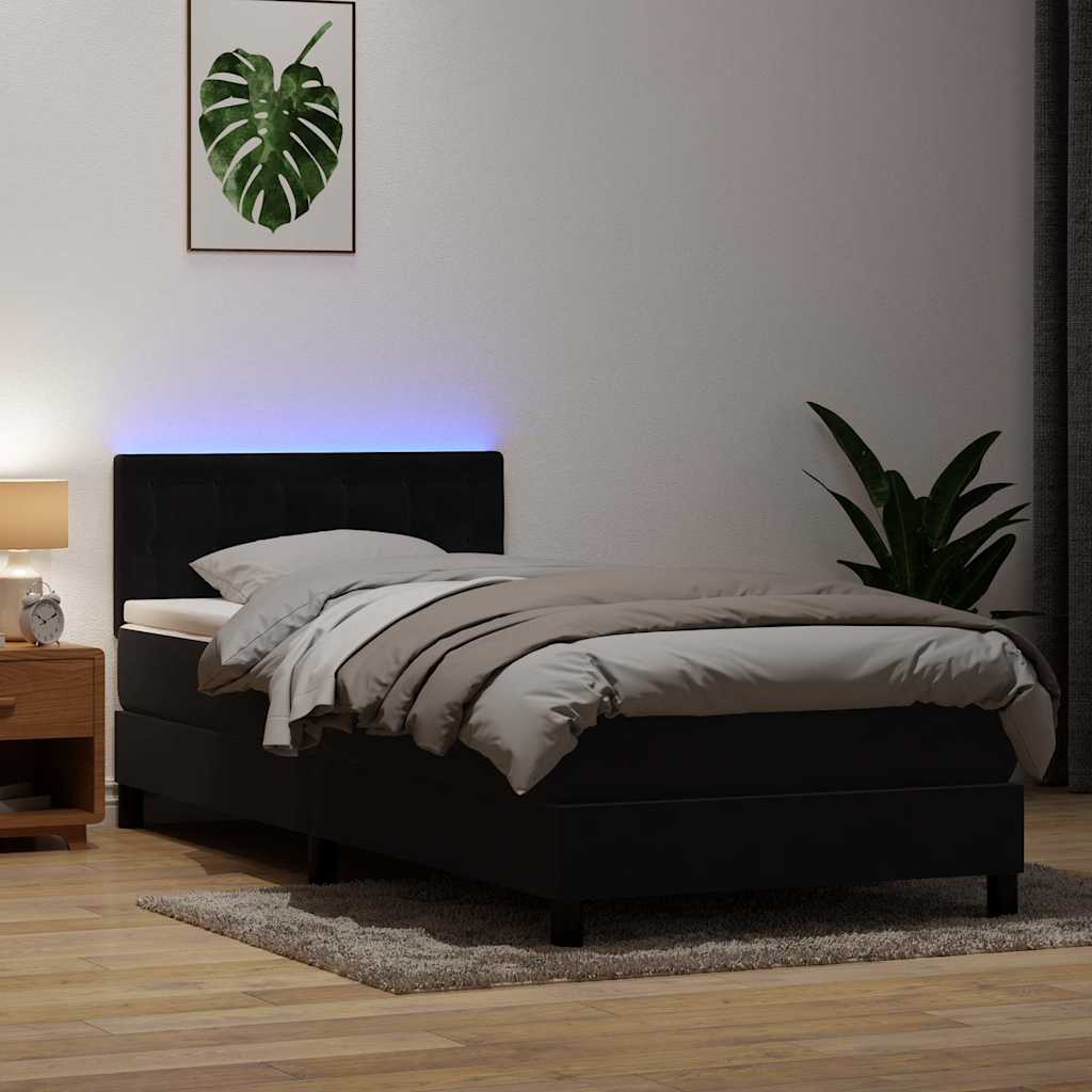 Κρεβάτι Boxspring με Στρώμα & LED Μαύρο 90x220 εκ. Βελούδινο - Pakobazaar