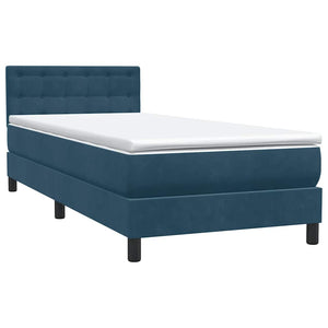 Κρεβάτι Boxspring με Στρώμα & LED Σκούρο Μπλε 90x220 εκ. Βελούδινο