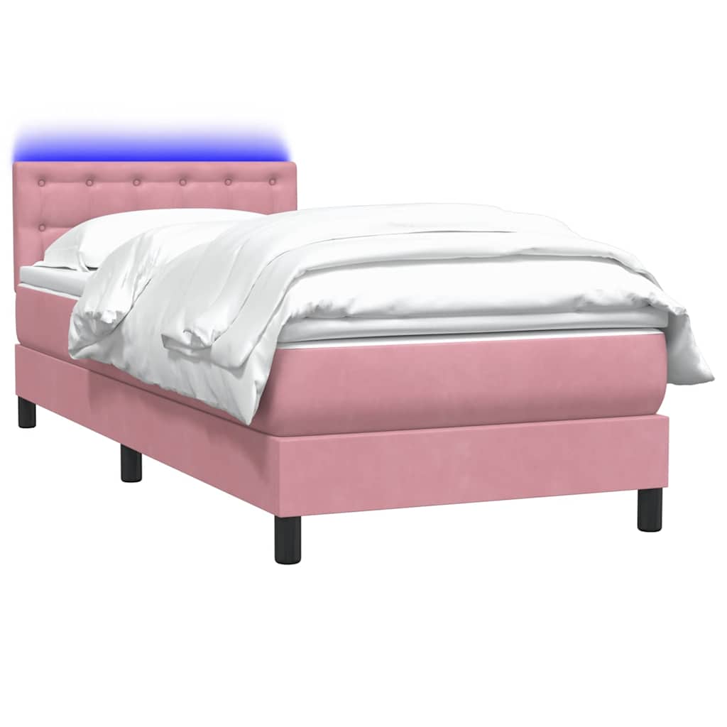 Κρεβάτι Boxspring με Στρώμα & LED Ροζ 90x220 εκ. Βελούδινο