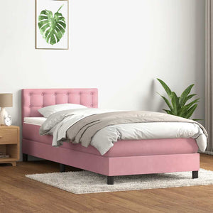 Κρεβάτι Boxspring με Στρώμα & LED Ροζ 90x220 εκ. Βελούδινο