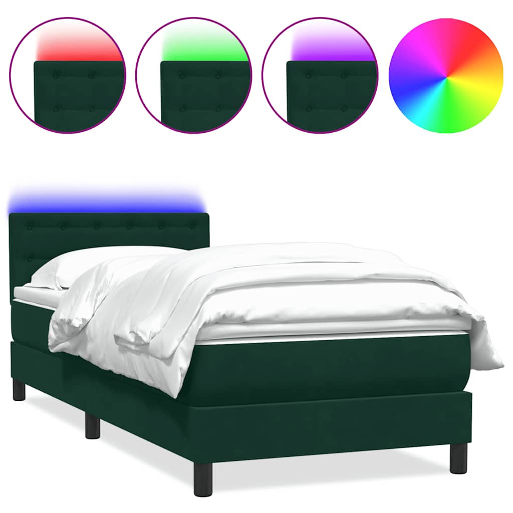Κρεβάτι Boxspring με Στρώμα & LED σκούρο πράσινο 100x220cm Βελούδινο - Pakobazaar