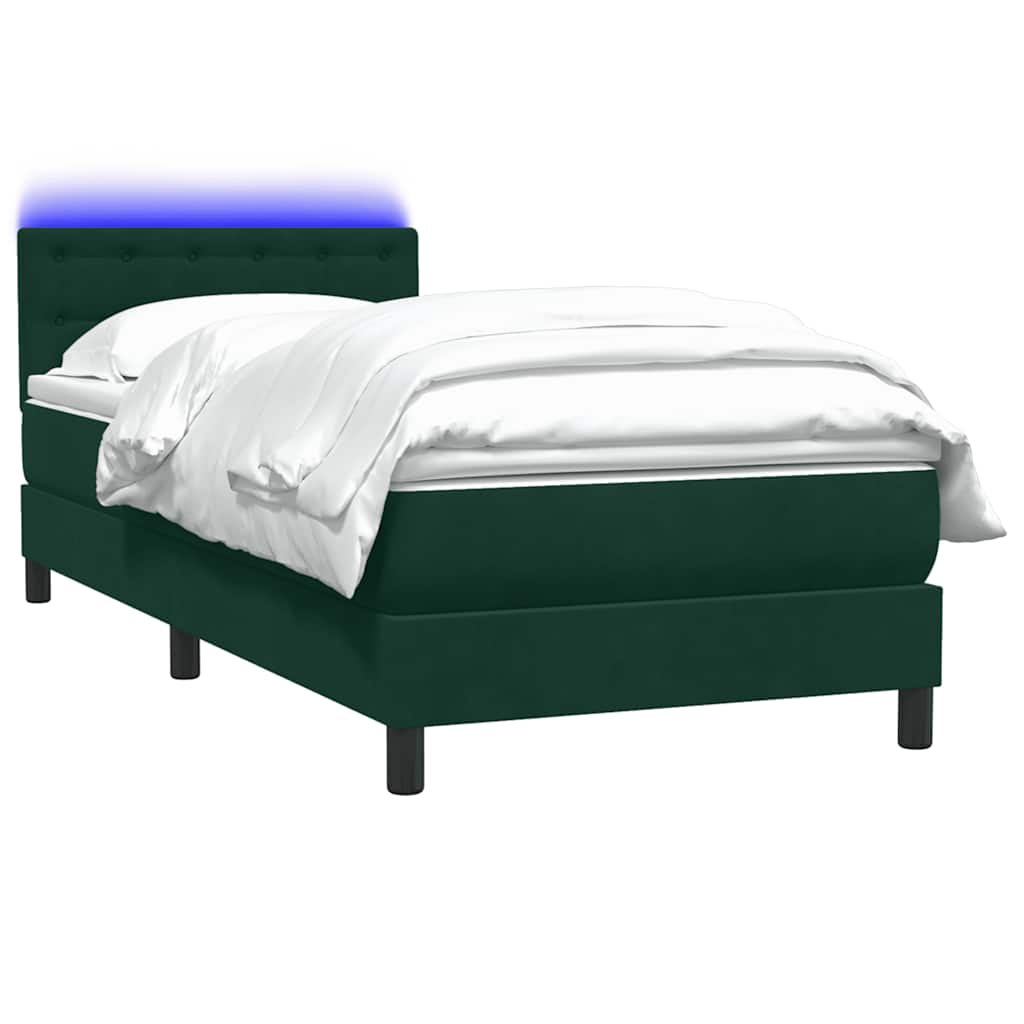 Κρεβάτι Boxspring με Στρώμα & LED σκούρο πράσινο 100x220cm Βελούδινο - Pakobazaar