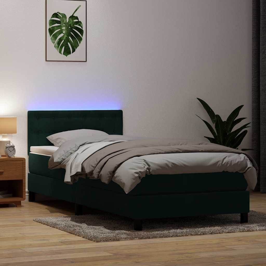 Κρεβάτι Boxspring με Στρώμα & LED σκούρο πράσινο 100x220cm Βελούδινο - Pakobazaar