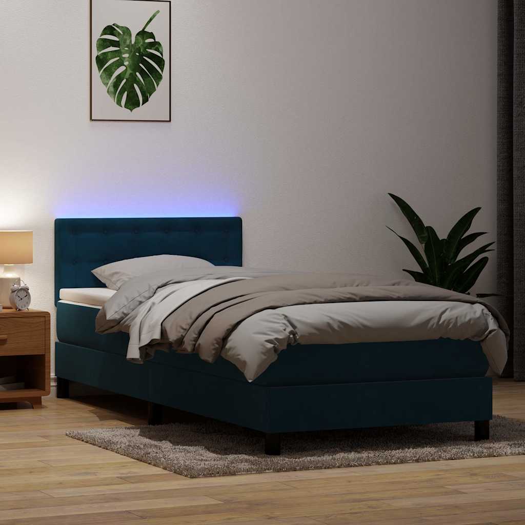 Κρεβάτι Boxspring με Στρώμα & LED σκούρο μπλε 100x220 cm Βελούδινο - Pakobazaar