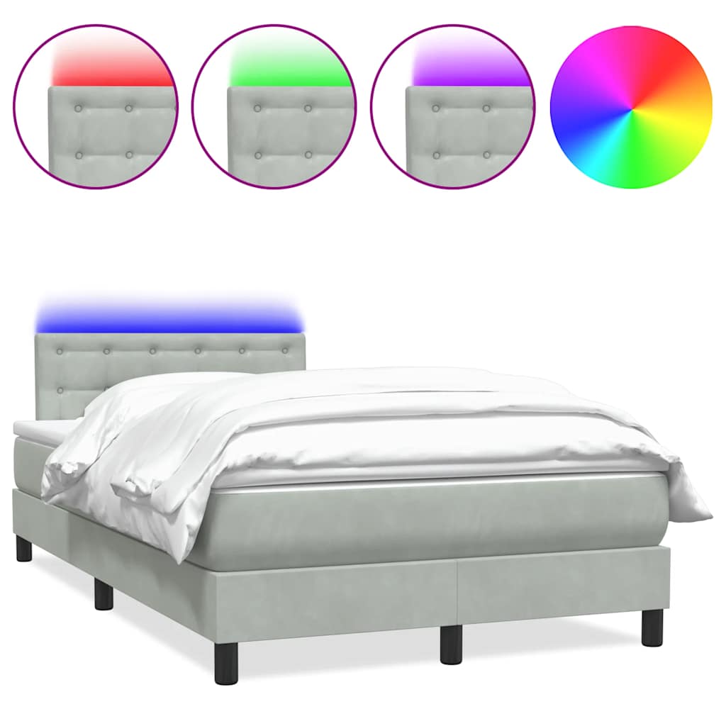 Κρεβάτι Boxspring με Στρώμα & LED Ανοιχτό Γκρι 120x220 εκ. Βελούδινο