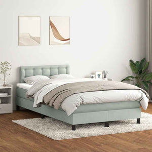 Κρεβάτι Boxspring με Στρώμα & LED Ανοιχτό Γκρι 120x220 εκ. Βελούδινο - Pakobazaar