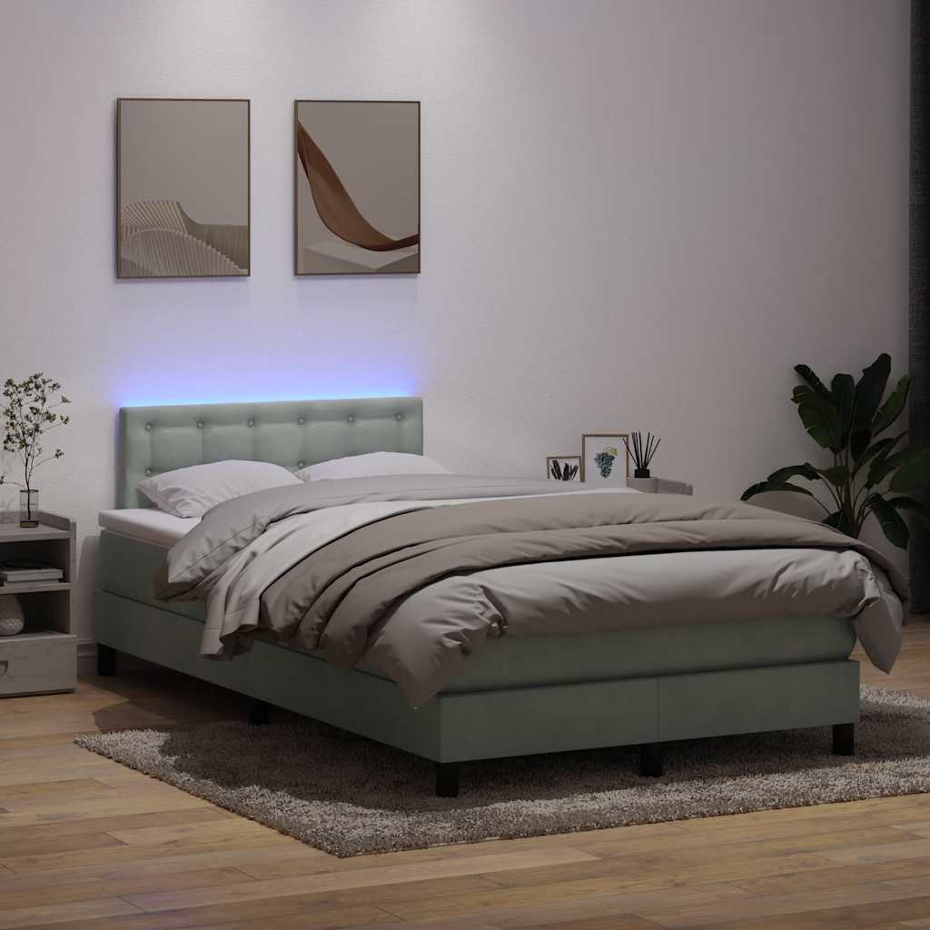 Κρεβάτι Boxspring με Στρώμα & LED Ανοιχτό Γκρι 120x220 εκ. Βελούδινο