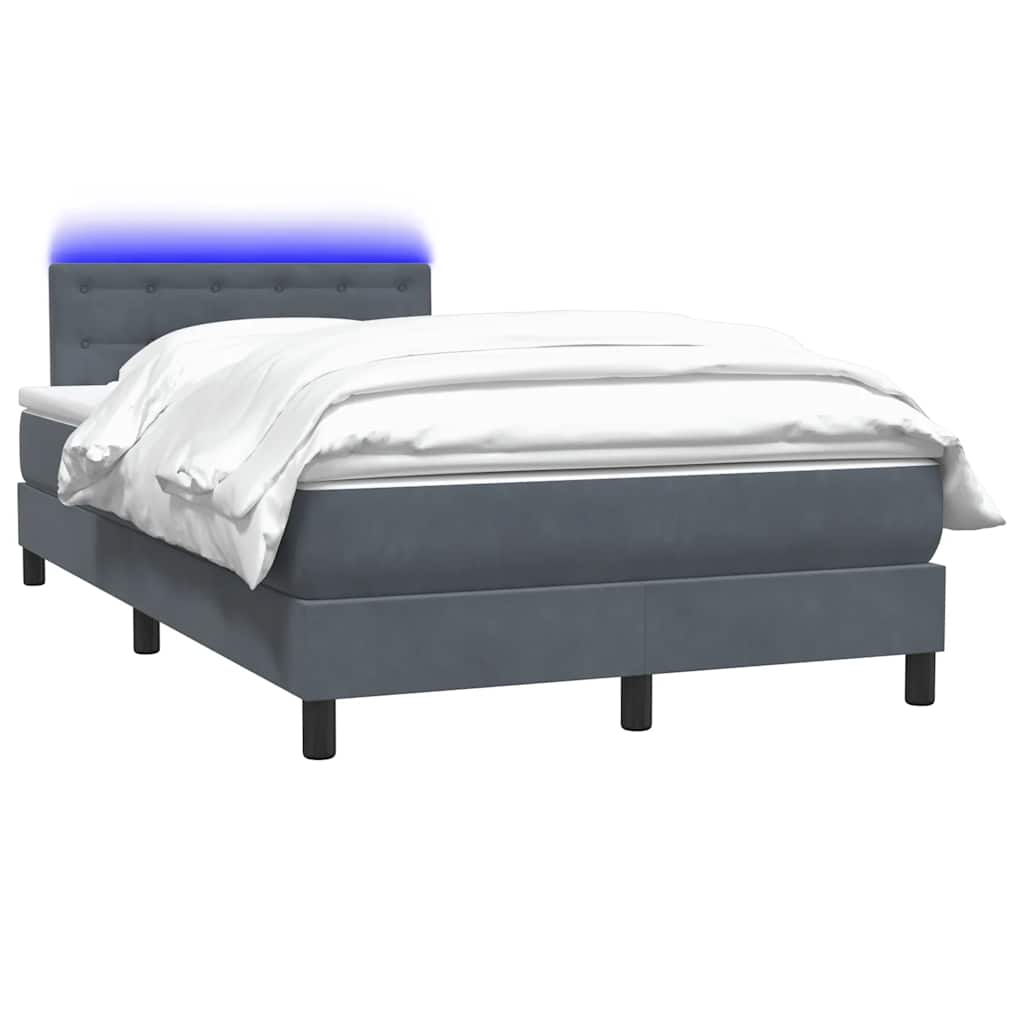 Κρεβάτι Boxspring με Στρώμα & LED Σκούρο γκρι 120x220 cm Βελούδινο