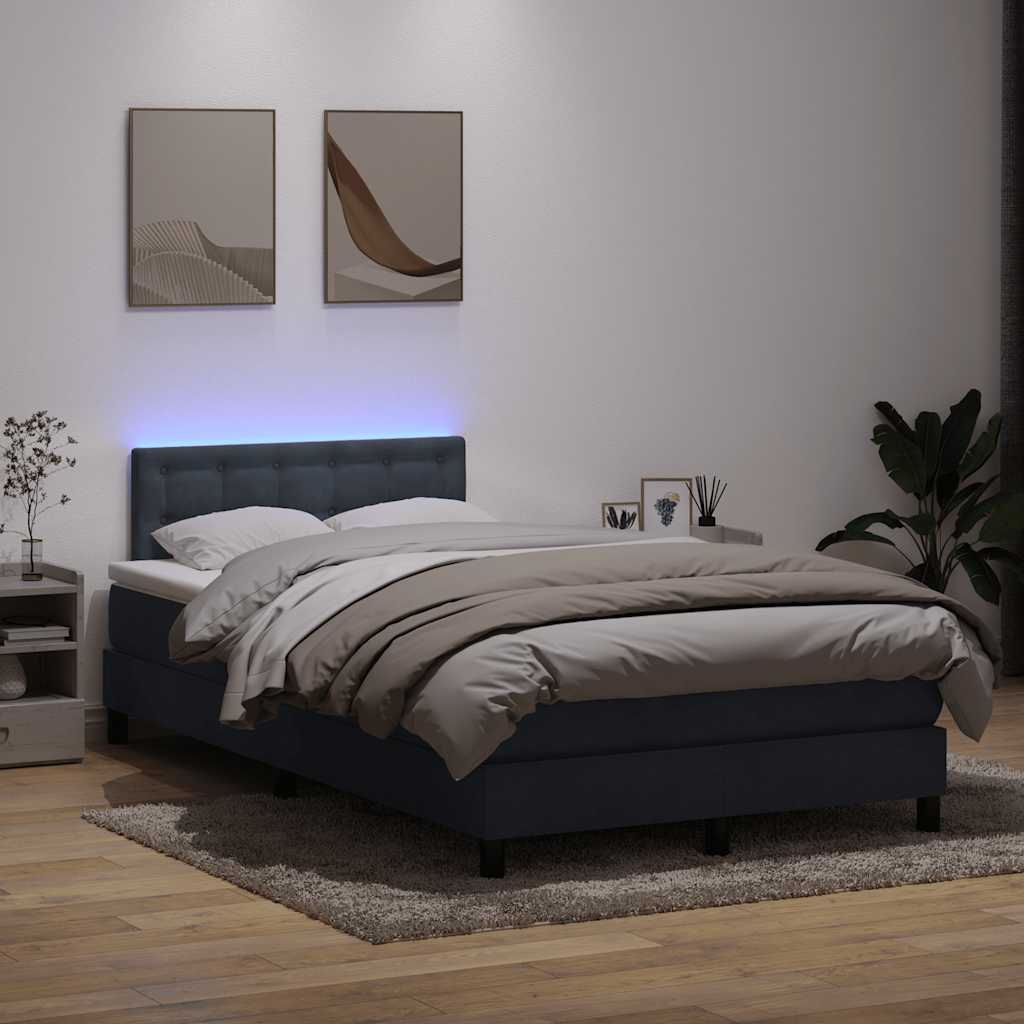 Κρεβάτι Boxspring με Στρώμα & LED Σκούρο γκρι 120x220 cm Βελούδινο