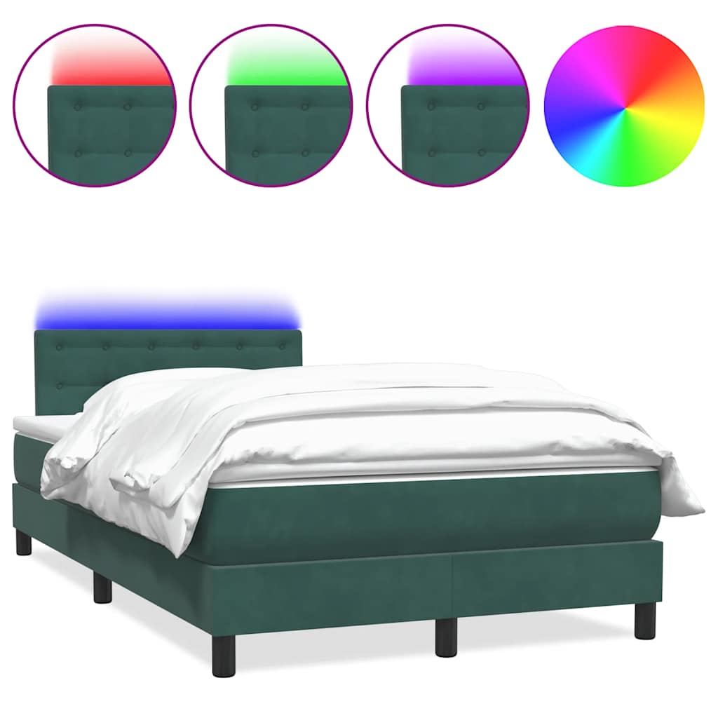 Κρεβάτι Boxspring με Στρώμα & LED σκούρο πράσινο 120x220cm Βελούδινο