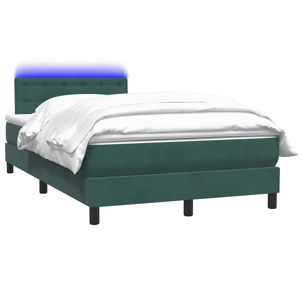 Κρεβάτι Boxspring με Στρώμα & LED σκούρο πράσινο 120x220cm Βελούδινο