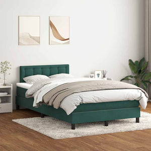 Κρεβάτι Boxspring με Στρώμα & LED σκούρο πράσινο 120x220cm Βελούδινο