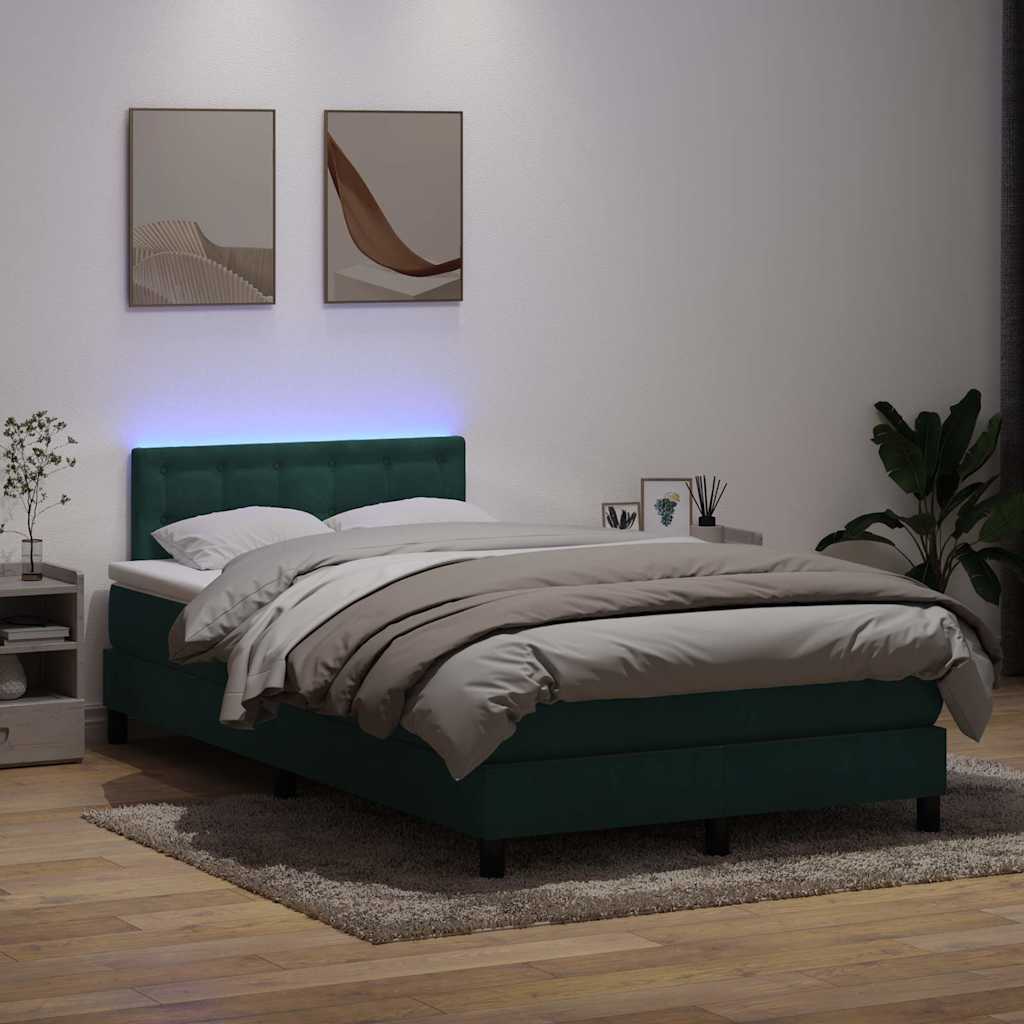 Κρεβάτι Boxspring με Στρώμα & LED σκούρο πράσινο 120x220cm Βελούδινο
