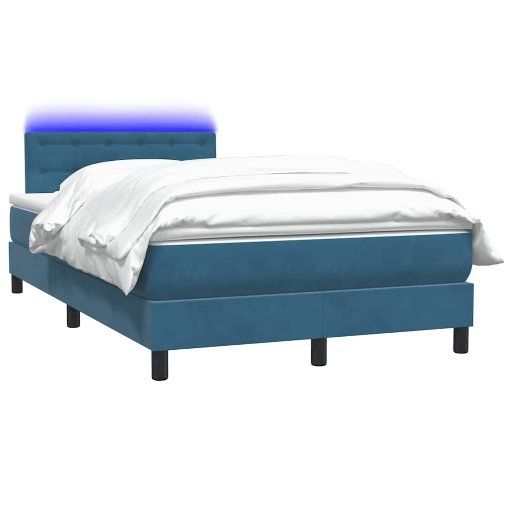 Κρεβάτι Boxspring με Στρώμα & LED σκούρο μπλε 120x220 cm Βελούδινο