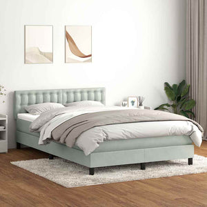 Κρεβάτι Boxspring με Στρώμα & LED Ανοιχτό Γκρι 140x220 εκ. Βελούδινο - Pakobazaar