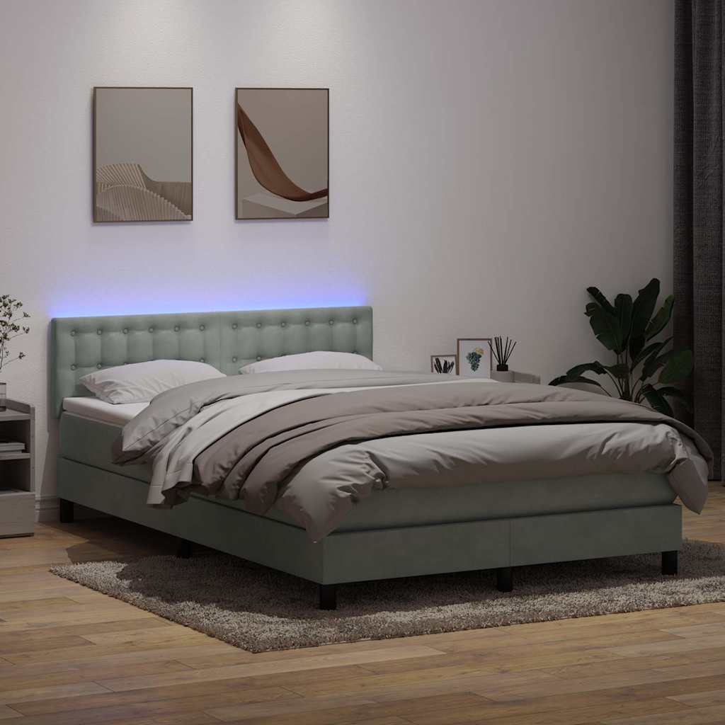 Κρεβάτι Boxspring με Στρώμα & LED Ανοιχτό Γκρι 140x220 εκ. Βελούδινο - Pakobazaar