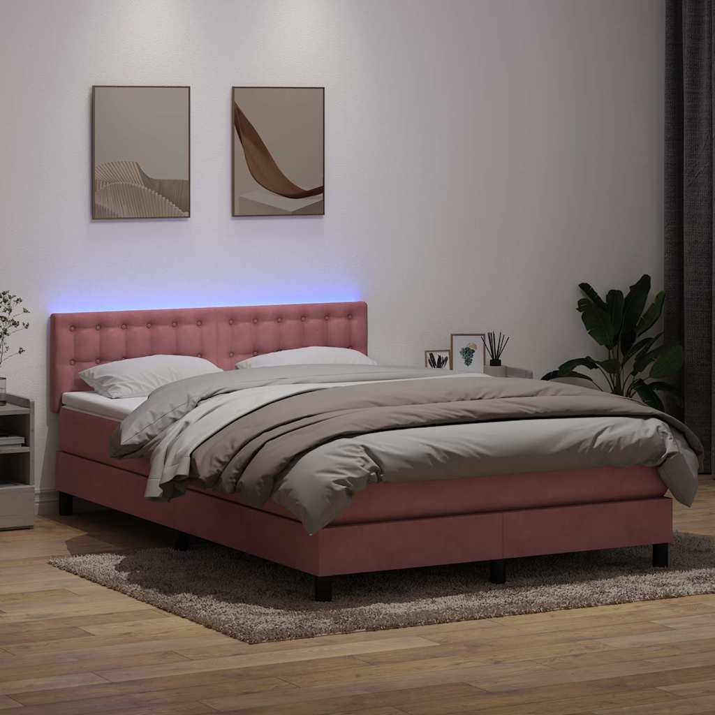 Κρεβάτι Boxspring με Στρώμα & LED ροζ 140x220 cm Βελούδινο - Pakobazaar