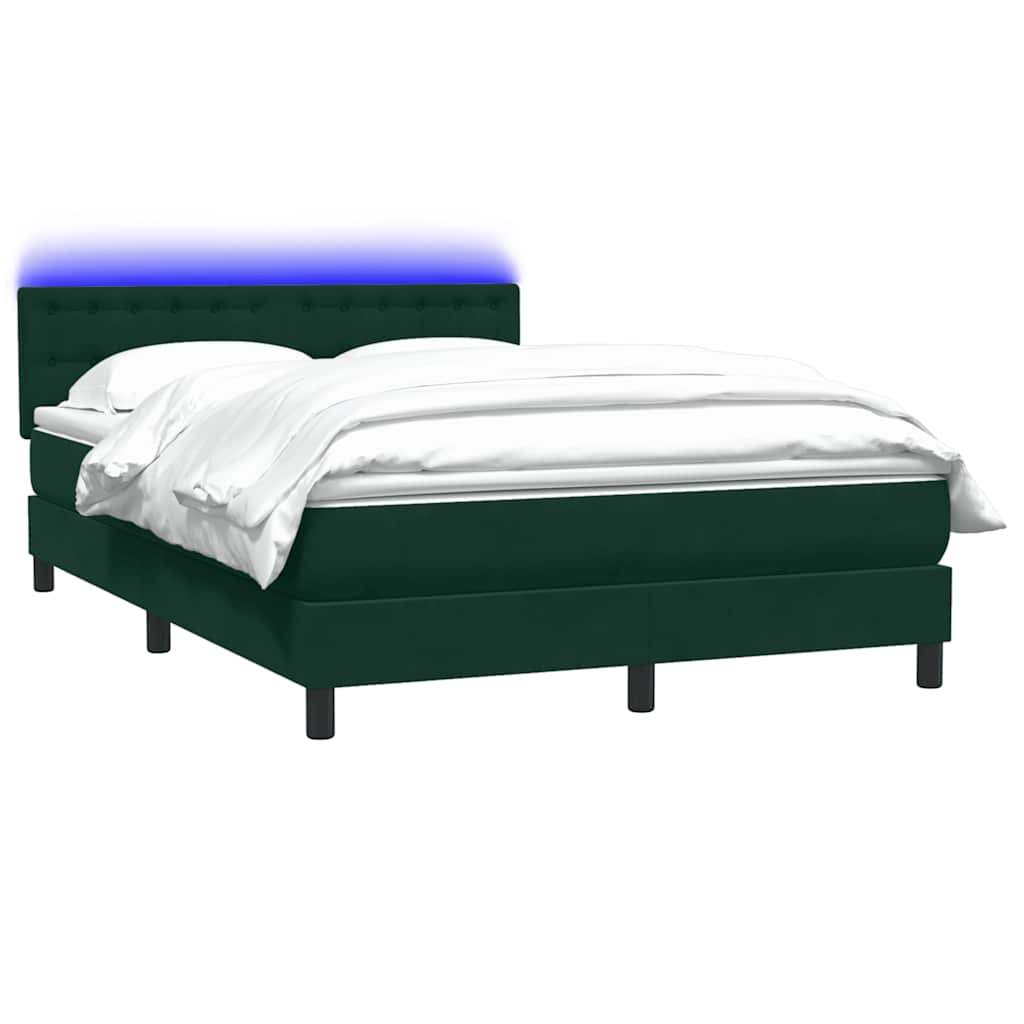 Κρεβάτι Boxspring με Στρώμα & LED σκούρο πράσινο 160x220cm Βελούδινο