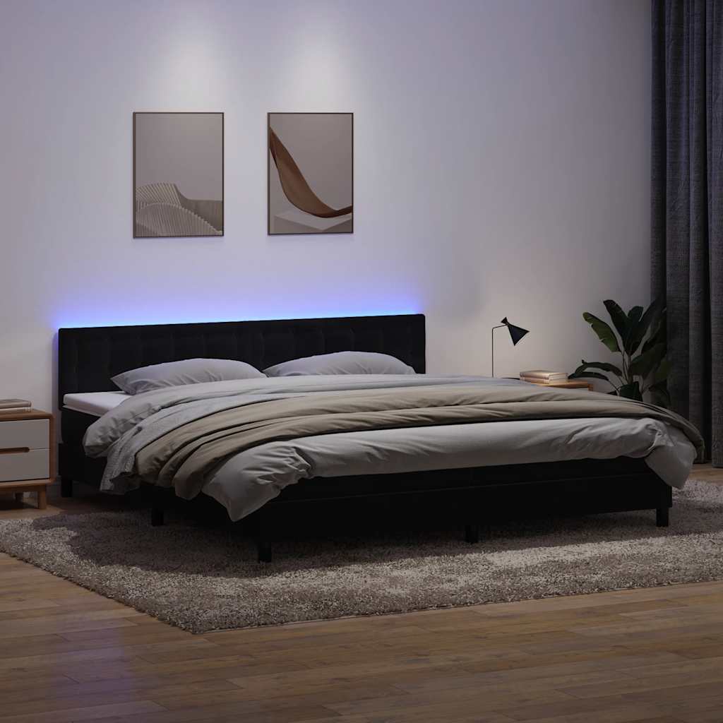 Κρεβάτι Boxspring με Στρώμα & LED Μαύρο 180x220 cm Βελούδινο