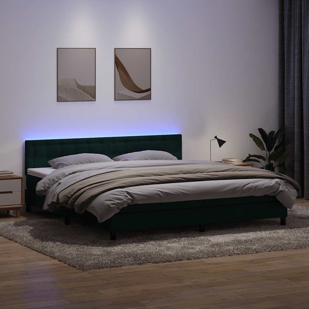 Κρεβάτι Boxspring με Στρώμα & LED σκούρο πράσινο 180x220cm Βελούδινο - Pakobazaar