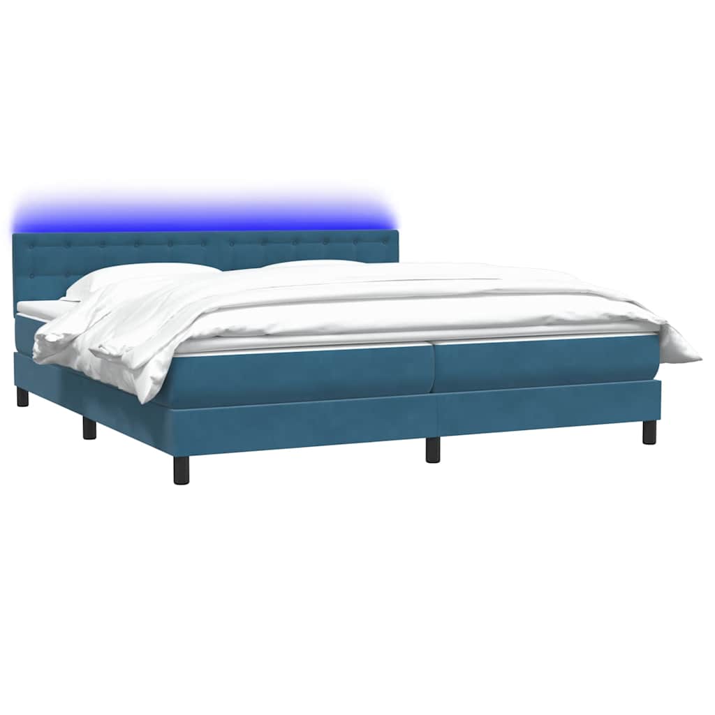 Κρεβάτι Boxspring με Στρώμα & LED σκούρο μπλε 180x220 cm Βελούδινο