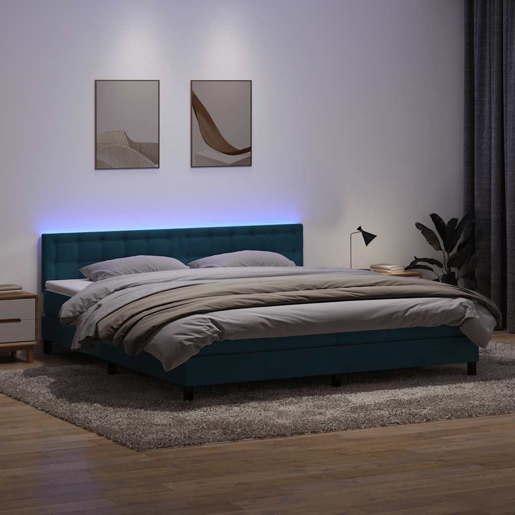 Κρεβάτι Boxspring με Στρώμα & LED σκούρο μπλε 180x220 cm Βελούδινο