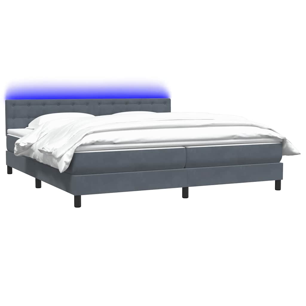 Κρεβάτι Boxspring με Στρώμα & LED Σκούρο γκρι 200x220 cm Βελούδινο - Pakobazaar