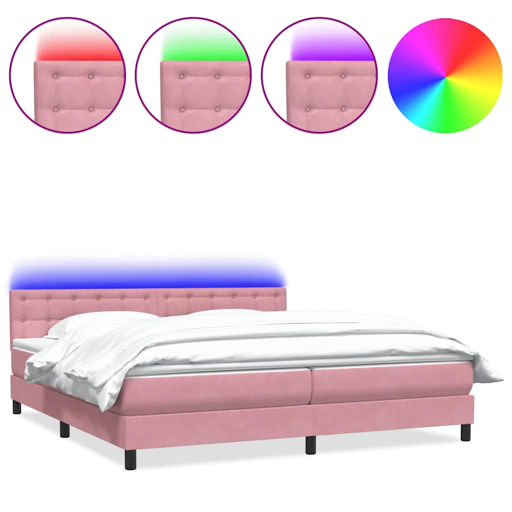 Κρεβάτι Boxspring με Στρώμα & LED ροζ 200x220 cm Βελούδινο - Pakobazaar