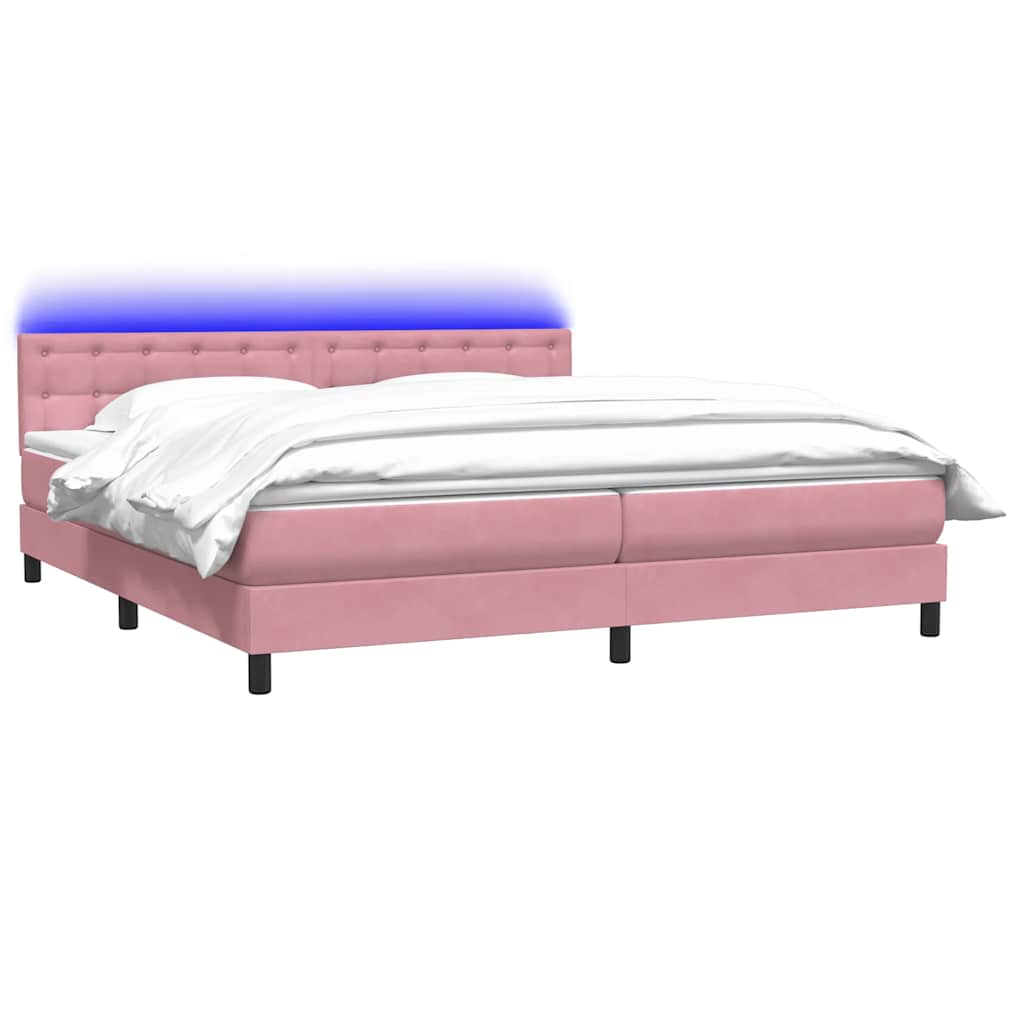 Κρεβάτι Boxspring με Στρώμα & LED ροζ 200x220 cm Βελούδινο - Pakobazaar