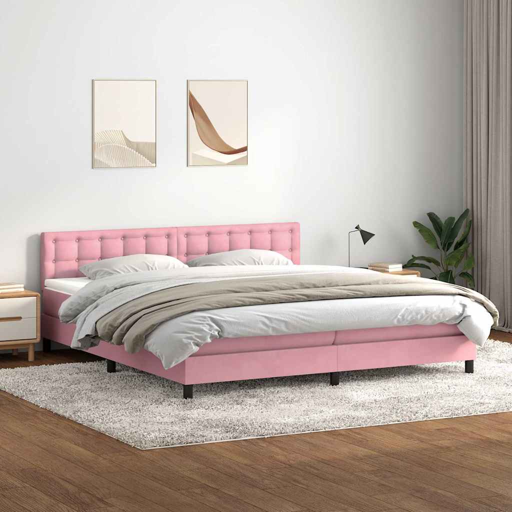 Κρεβάτι Boxspring με Στρώμα & LED ροζ 200x220 cm Βελούδινο - Pakobazaar