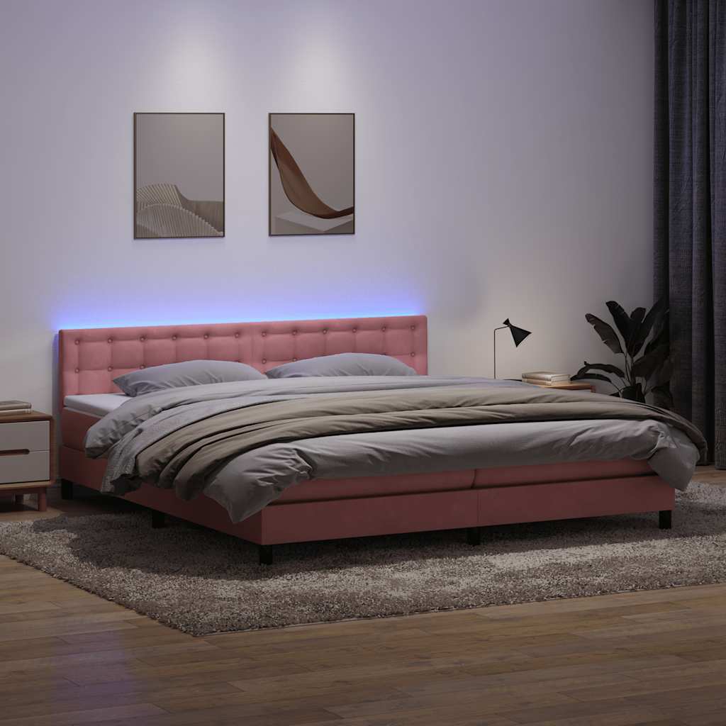 Κρεβάτι Boxspring με Στρώμα & LED ροζ 200x220 cm Βελούδινο - Pakobazaar