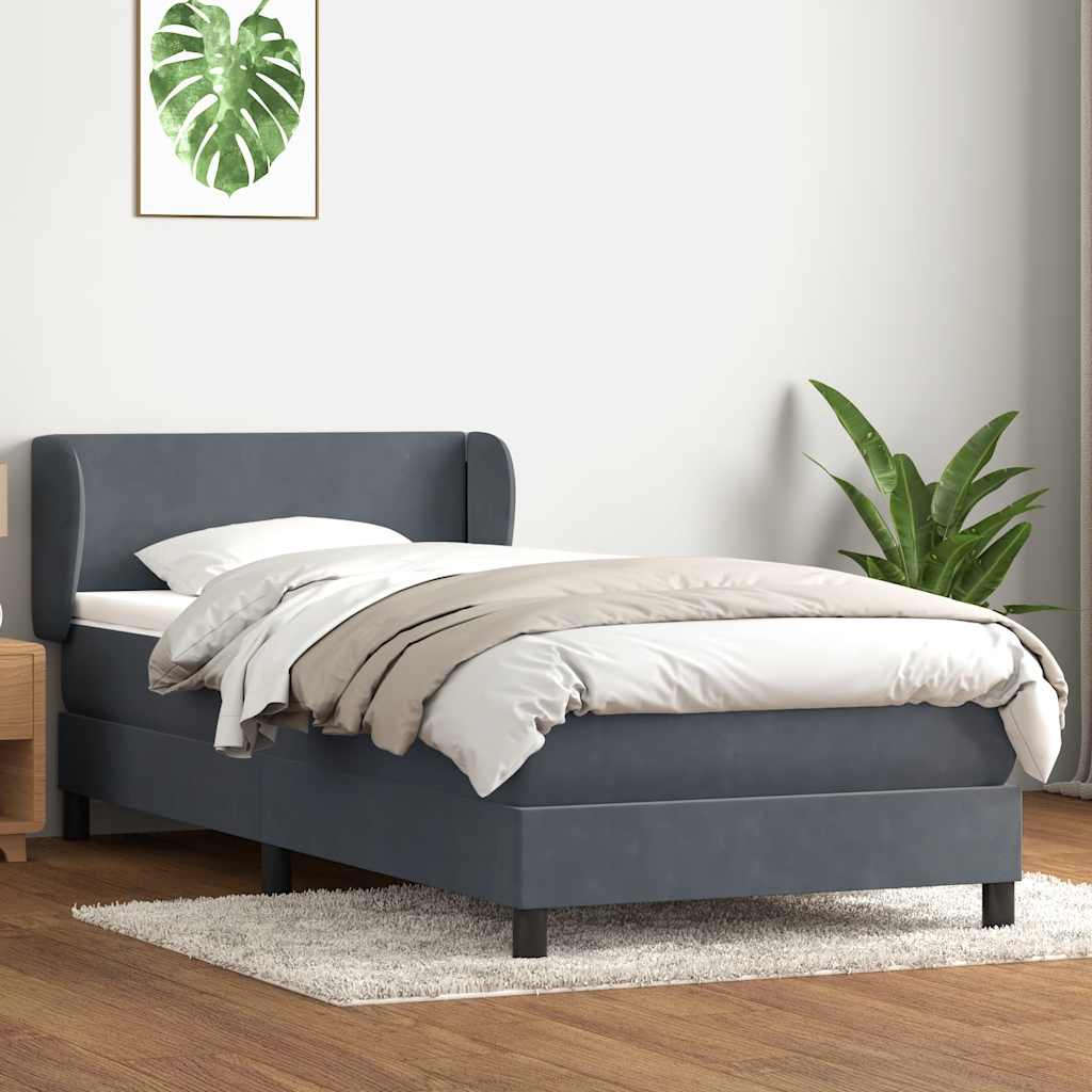 Κρεβάτι Boxspring με Στρώμα Σκούρο Γκρι 90x210 εκ. Βελούδινο - Pakobazaar
