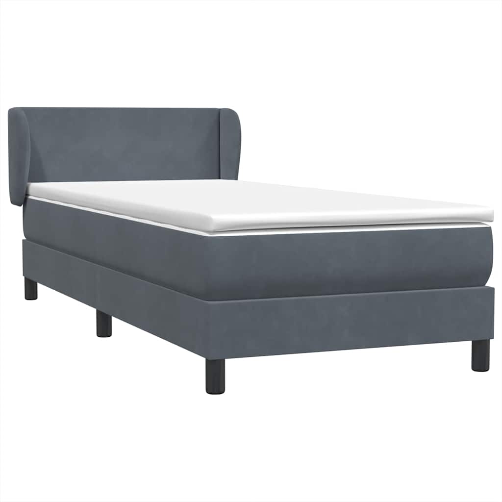 Κρεβάτι Boxspring με Στρώμα Σκούρο Γκρι 100x210 εκ. Βελούδινο - Pakobazaar