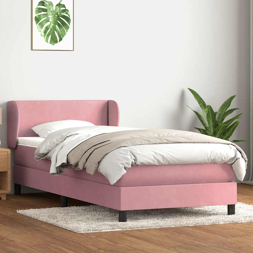 Κρεβάτι Boxspring με Στρώμα Ροζ 100x210 εκ. Βελούδινο