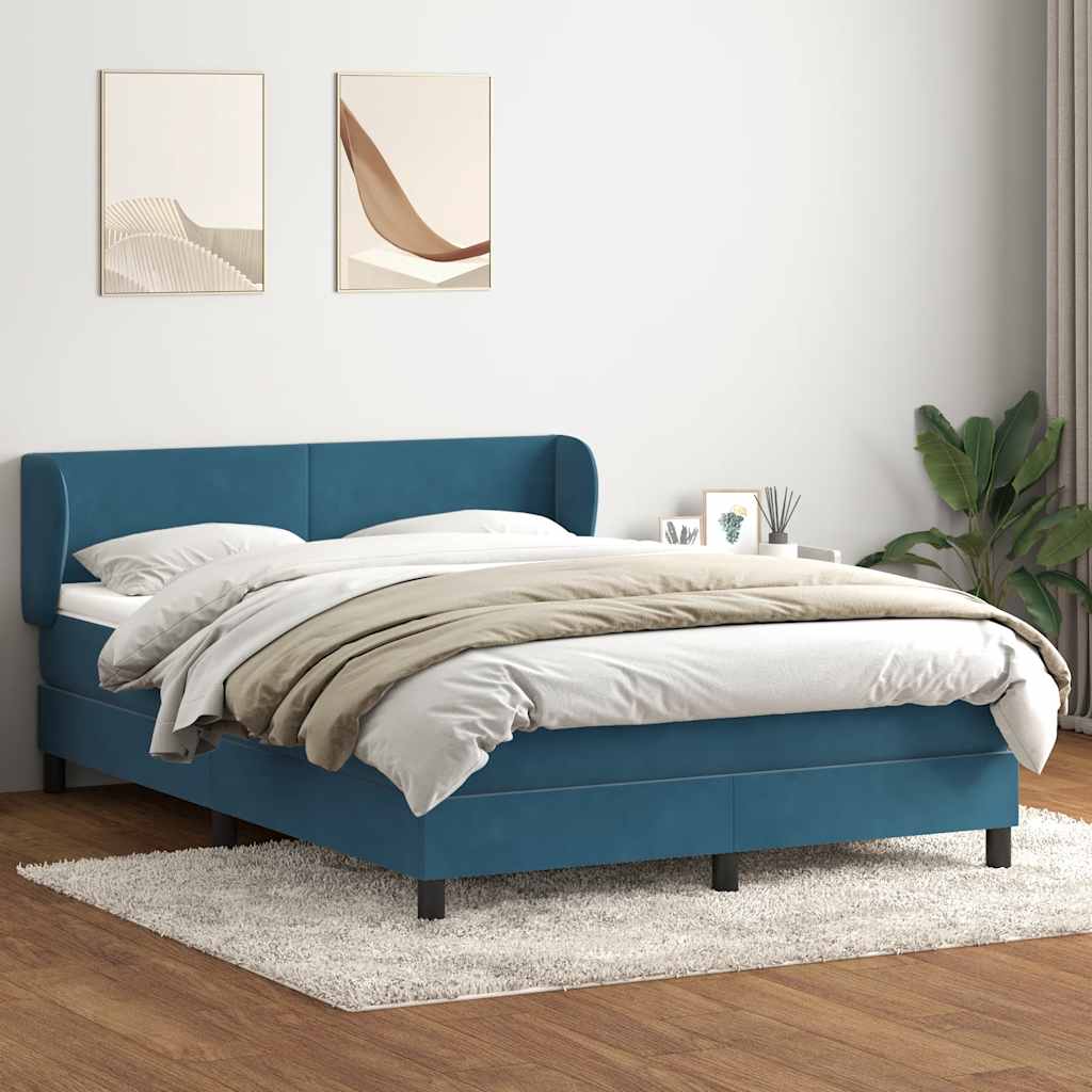 Κρεβάτι Boxspring με Στρώμα Σκούρο Μπλε 160x210 εκ. Βελούδινο - Pakobazaar