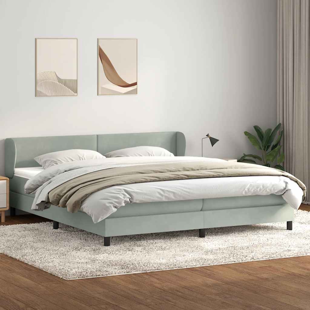 Box Spring κρεβάτι με στρώματα ανοιχτό γκρι 200x210cm Βελούδινο - Pakobazaar