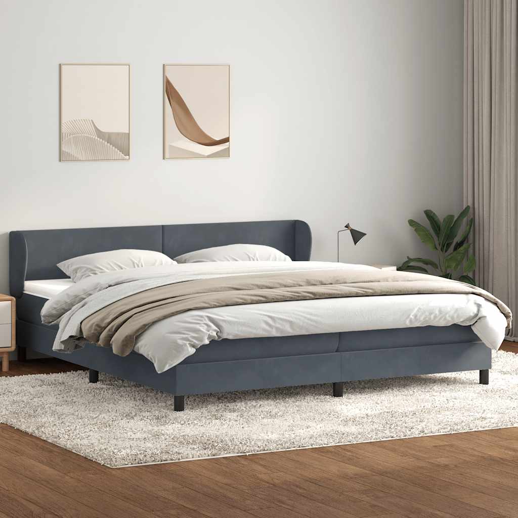 Box Spring Κρεβάτι με στρώματα Σκούρο γκρι 200x210 cm Βελούδινο - Pakobazaar