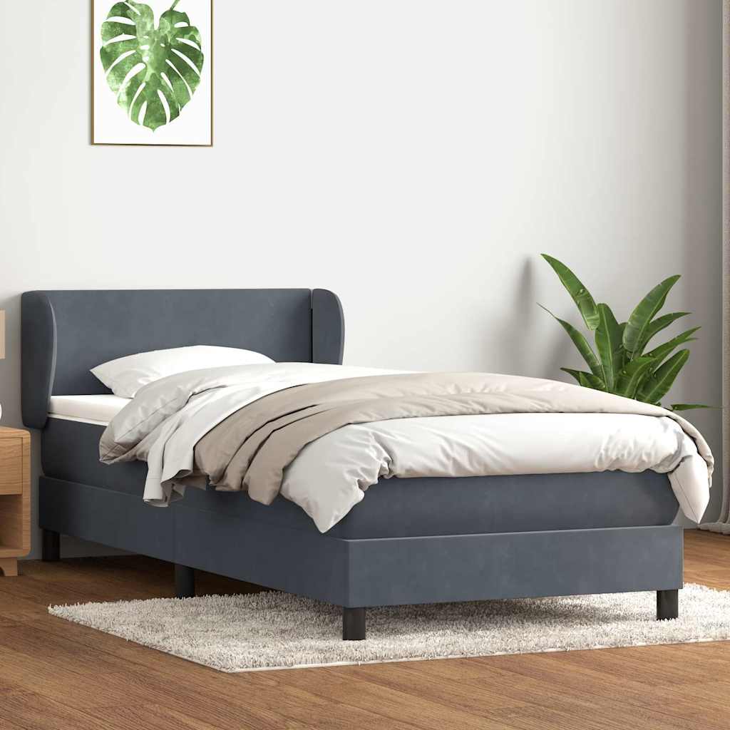 Κρεβάτι Boxspring με Στρώμα Σκούρο Γκρι 80x220 εκ. Βελούδινο