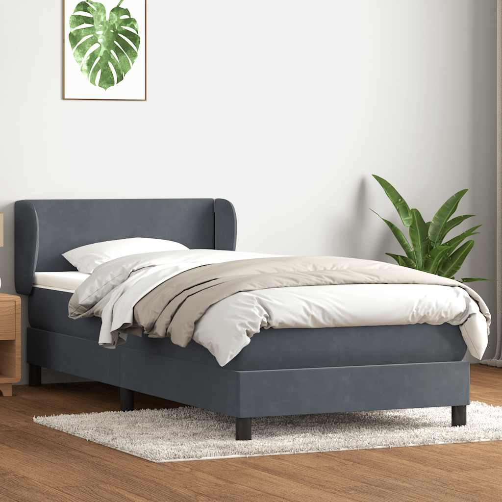 Κρεβάτι Boxspring με Στρώμα Σκούρο Γκρι 90x220 εκ. Βελούδινο